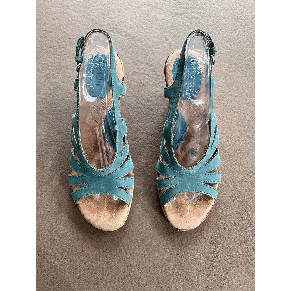 BOC Born Concepts Teal Leather Strappy Cork Wedge Floral Sandals Size 9 - Picture 2 of 10